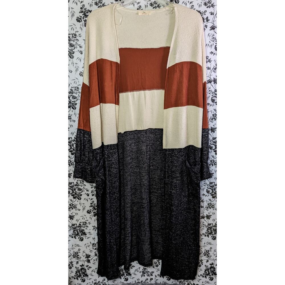 Hummingbird Plus Size Long Duster Multi Color Block Cardigan Sweater Fall 3XL - Picture 2 of 9